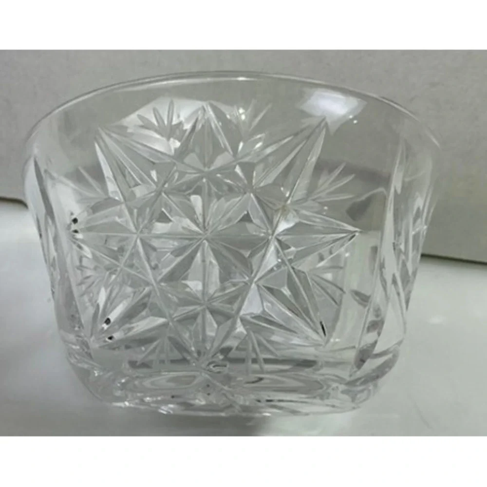 Vintage Style Cut Glass Bowl Starburst Etched Clear Heavy‎ Decorative Dish